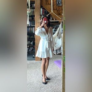 Zara white satin shirt dress